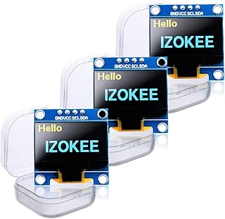 IZOKEE 0.96'' I2C IIC 12864 128X64 Pixel OLED LCD Display Shield Board Module SSD1306 Chip 4 Pin for Arduino Display Raspberry Pi 51 Msp420 Stim32 SCR (Pack of 3pcs, Yellow-Blue-IIC)