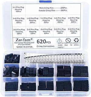 620 Pcs 2.54mm Pitch 1/2/ 3/4/ 5/6 Pin Single/Double Row Housing Connector and Male Female Crimp Pin Compatible with Dupont Connector for 3D Printer and FPV Jumper Wire, Ribbon Cable