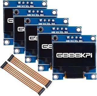 GeeekPi 5pcs 0.96 Inch OLED Module 12864 128x64 White SSD1306 Driver IIC Serial Display Board Module for Arduino, Raspberry Pi,Beagle Bone Black