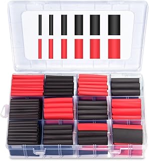300 PCS 3:1 Heat Shrink Tubing Kit, Dual Wall Adhesive Marine Heat Shrink Tube, Premium Electrical Wire Cable Wrap Tubes Assortment with Storage Case for DIY by MILAPEAK (6 Sizes, Black and Red)