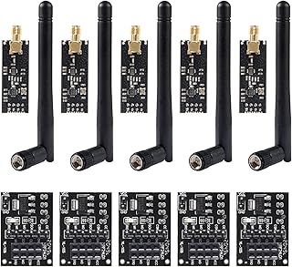 UMLIFE 5pcs NRF24L01+PA+LNA RF Transceiver Module with SMA Antenna 2.4 GHz 1100m + 5pcs NRF24L01 Wireless Module with Breakout Adapter On-Board 3.3V Regulator for Arduino