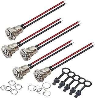 5Pcs 5.5 x 2.1 mm DC Power Jack Socket, Real 18AWG 20cm DC Power Cord Barrel Connectors Threaded Female Panel Mount Sockets Adapter with Dust Caps for CCTV Security Camera