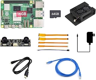 Waveshare Dual Camera Kit, Compatible with Raspberry Pi 5, Bundle with Raspberry Pi 5 16GB, IMX219-83 Stereo Camera, TF Card 64GB, Power Supply and so on (10 Items)