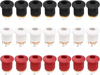 MECCANIXITY 60pcs DC Power Jack, 30V 0.5A 3 Pin DC5521 5.5x2.1mm Female Barrel Jack Panel Mount Connector with Dust Plug for Guitar, Car Audio, Power Supply, Black, Red, White