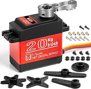 Miuzei 20KG RC Servo Motor High Torque Metal Gear Digital Servo Waterproof Steering for 1/8, 1/10, 1/12 R/C Model DIY Car Robot, Control Angle 180° (1)