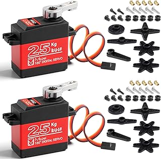 25KG High Torque Servo Motor, Miuzei RC Steering Servo Metal Gear Waterproof Compatible with 1/8, 1/10, 1/12 RC Car, with 25T Horn 180 Degree (2)