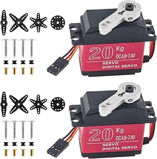 2 Pack 20KG RC Servo High Torque Servo Motors, Full Metal Gear Steering Servo with 25T Servo Horn for 1/8 1/10 RC Car Robot DIY, Control Angle 180°