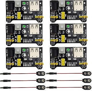 6PCS 3.3V 5V MB102 Breadboard Power Supply Module + 6PCS 9V Battery Clip Buckle I-Type Power Cable Male 2.1x5.5mm DC Jack Plug