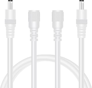 18 AWG 2-Pack 3FT DC Power Extension Cable, 5.5mm x 2.1mm Male to Female Barrel Plug Jack Power Supply Adapter 5.5x2.1mm Extension Cord for CCTV Surveillance Security Camera LED Strip, White