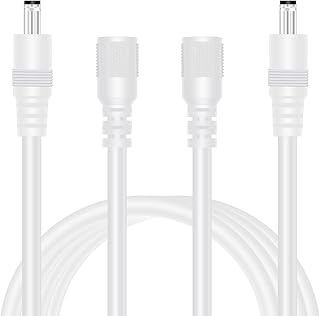 18 AWG 2-Pack 10FT DC Power Extension Cable, 5.5mm x 2.1mm Male to Female Barrel Plug Jack Power Supply Adapter 5.5x2.1mm Extension Cord for CCTV Surveillance Security Camera LED Strip, White