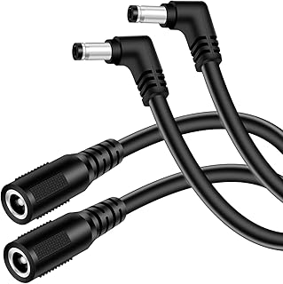 18AWG 2-Pack DC Power Extension Cable, 5.5mm x 2.1mm Right Angle Male to Female Barrel Plug Jack Power Supply Adapter 5.5x2.1mm Extension Cord for CCTV Surveillance Security Camera LED Strip, 1FT