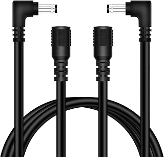 18AWG 2-Pack DC Power Extension Cable, 5.5mm x 2.1mm Right Angle Male to Female Barrel Plug Jack Power Supply Adapter 5.5x2.1mm Extension Cord for CCTV Surveillance Security Camera LED Strip, 6FT