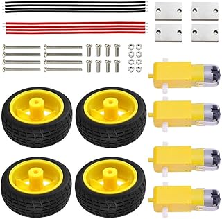 DC 3V-6V Gear Motor with Tire Wheel Kit for Arduino DIY Smart Robot Car, 1:48 Reduction Ratio, ABS+Metal Chassis, Encoder Compatible with Educational STEM Projects