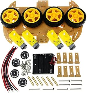 4WD Car Chassis Kit with Speed Encoders, Compatible with Robotics Projects, ABS+Metal Material, 4 Gear Motors (1:48), 3-Pack Fasteners Included