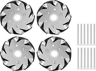 4pcs 100mm Steel Mecanum Wheels Set, Omni Directional Robot Car Wheels with 9 Rubber Rollers, Aluminum Alloy Chassis Wheels for RC Robot Car 14162