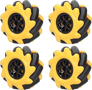 Mecanum Wheel OmniDirectional Smart Robot Car Parts Accessories DIY Toy Components 60mm Yellow Black ABS Rubber Coated Wheels for TT Motors Building Blocks Compatible (Two Pairs)