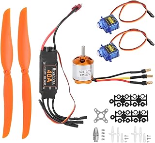 Keenso Brushless Motor, 40A ESC with Safety Protection for RC Plane, 8060 Propeller and SG90 Micro Servo Included (A2217 KV1250KV+40A ESC SG90 9G Micro-servo 8060)